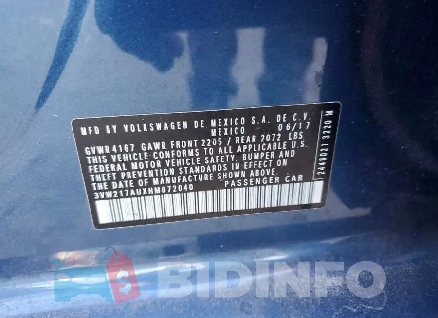 3VW217AUXHM072040 Photo# 13