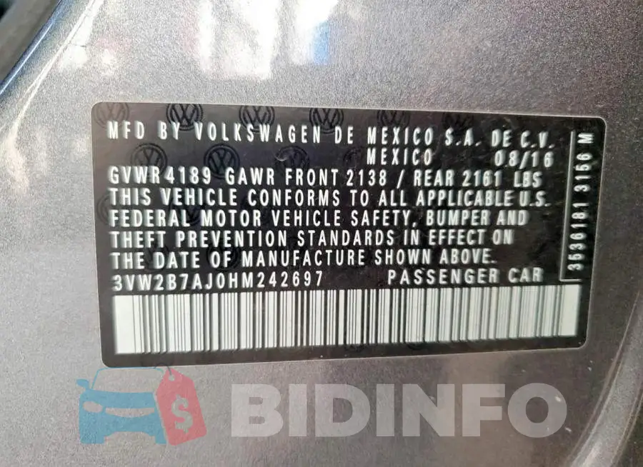 3VW2B7AJ0HM242697 Photo# 13