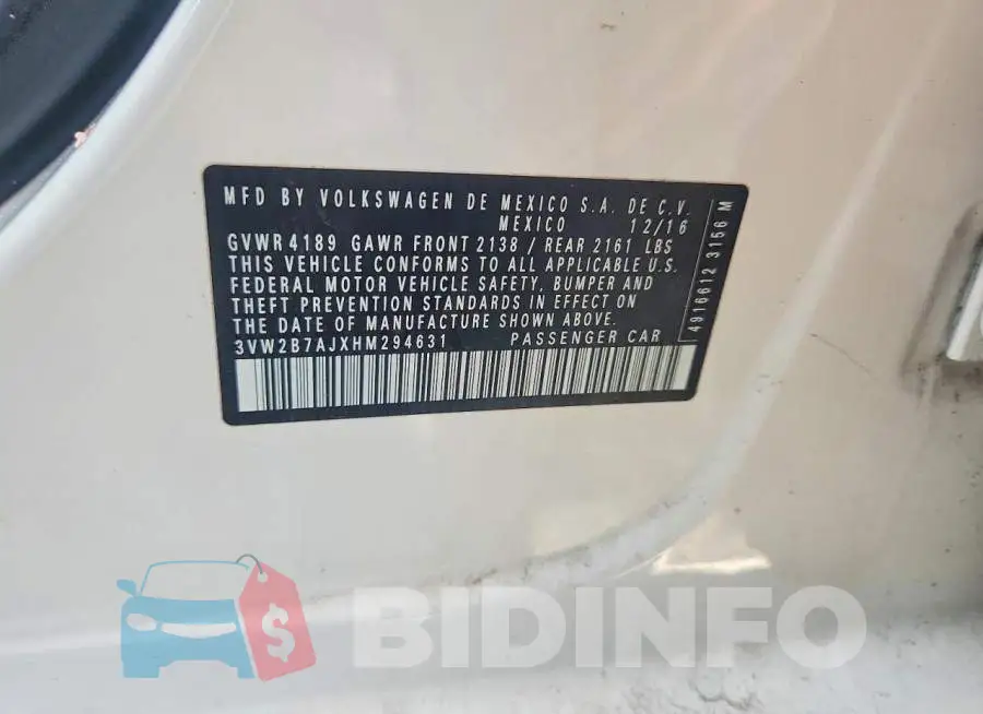 3VW2B7AJXHM294631 Photo# 12