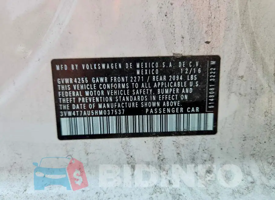 3VW4T7AU5HM037537 Photo# 12