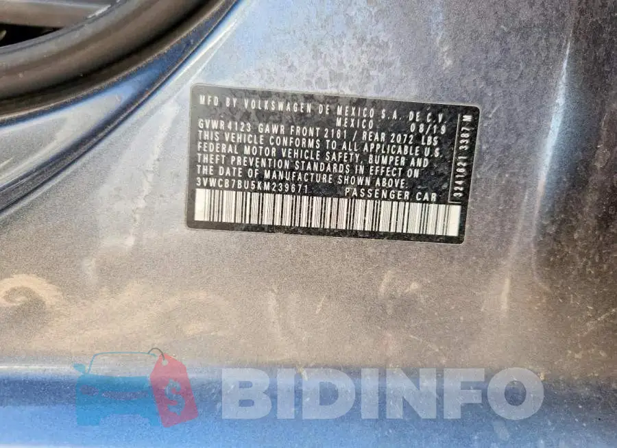 3VWCB7BU5KM239671 Photo# 12