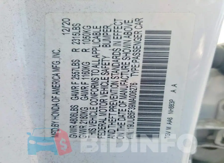 19UUB5F39MA006276 Photo# 12