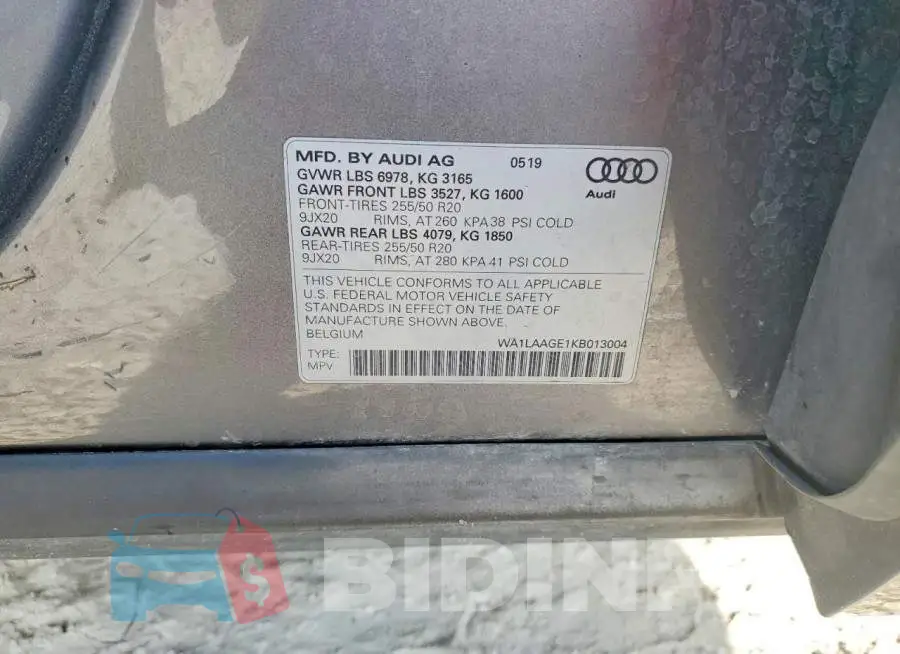 WA1LAAGE1KB013004 Photo# 14