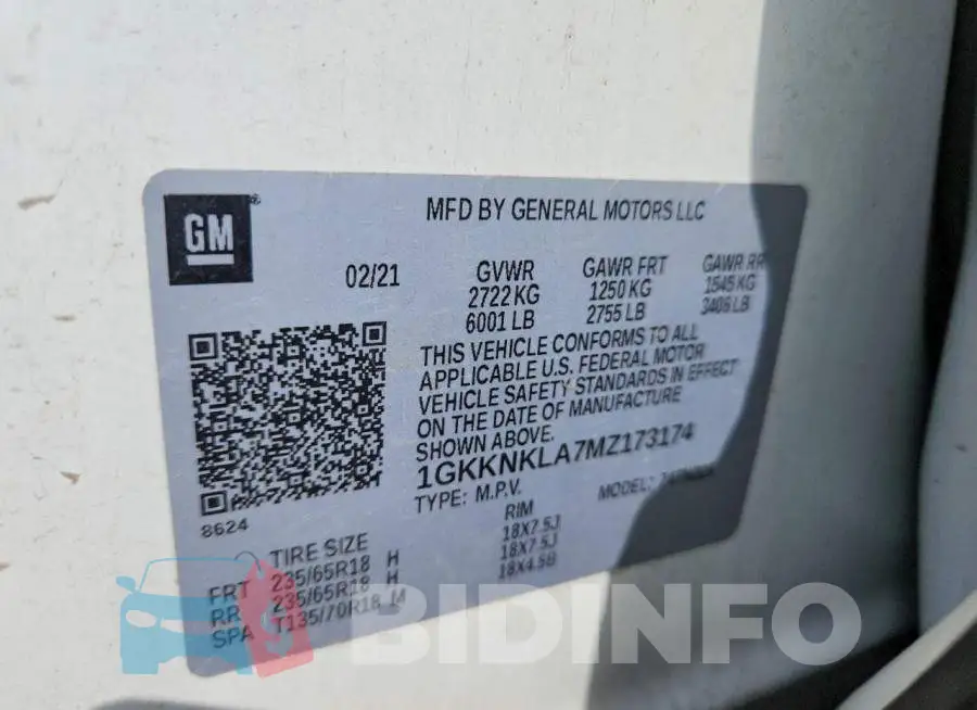 1GKKNKLA7MZ173174 Photo# 13