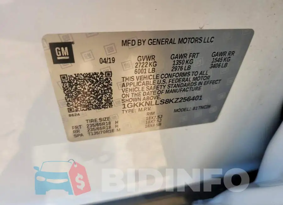 1GKKNLLS8KZ256401 Photo# 12