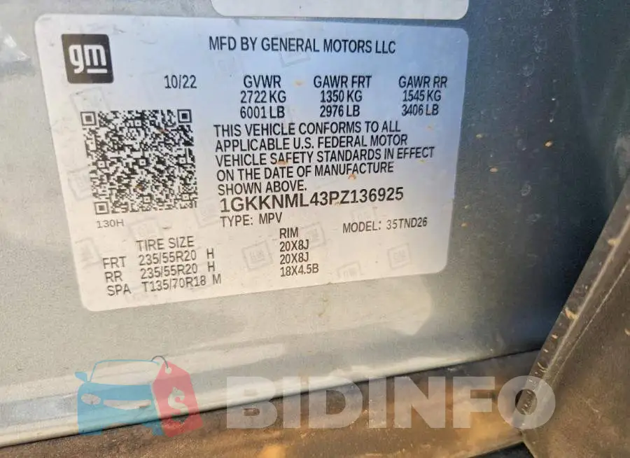 1GKKNML43PZ136925 Photo# 13