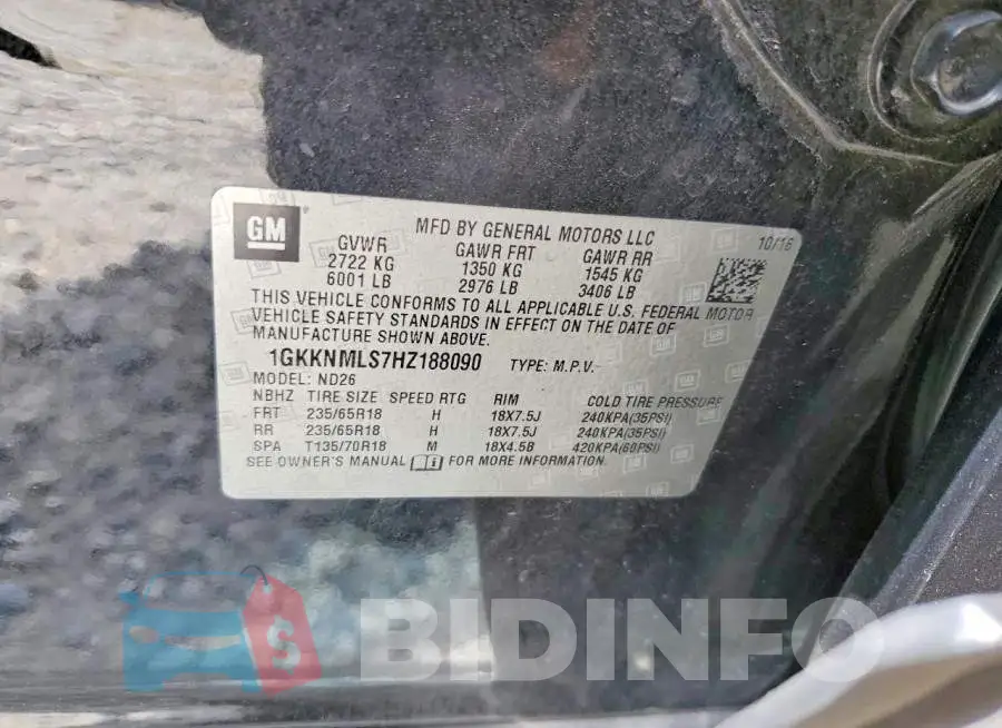 1GKKNMLS7HZ188090 Photo# 13