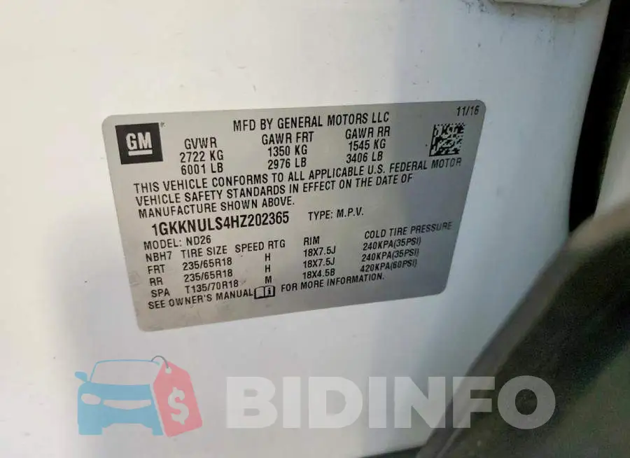 1GKKNULS4HZ202365 Photo# 13