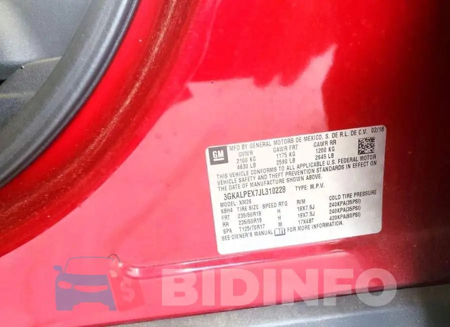 3GKALPEX7JL310228 Photo# 13