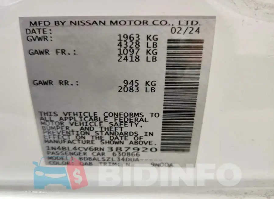 1N4BL4CV6RN387920 Photo# 12