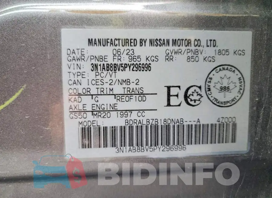 3N1AB8BV5PY296996 Photo# 13