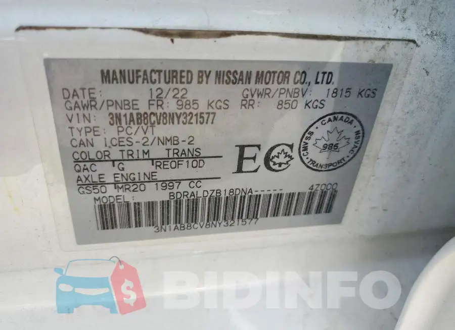 3N1AB8CV8NY321577 Photo# 12