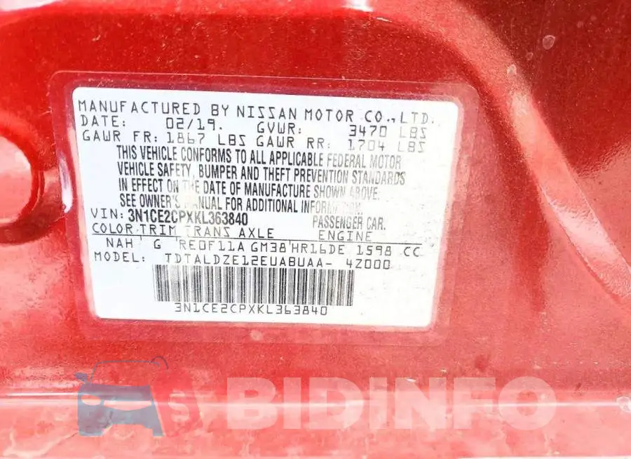 3N1CE2CPXKL363840 Photo# 14