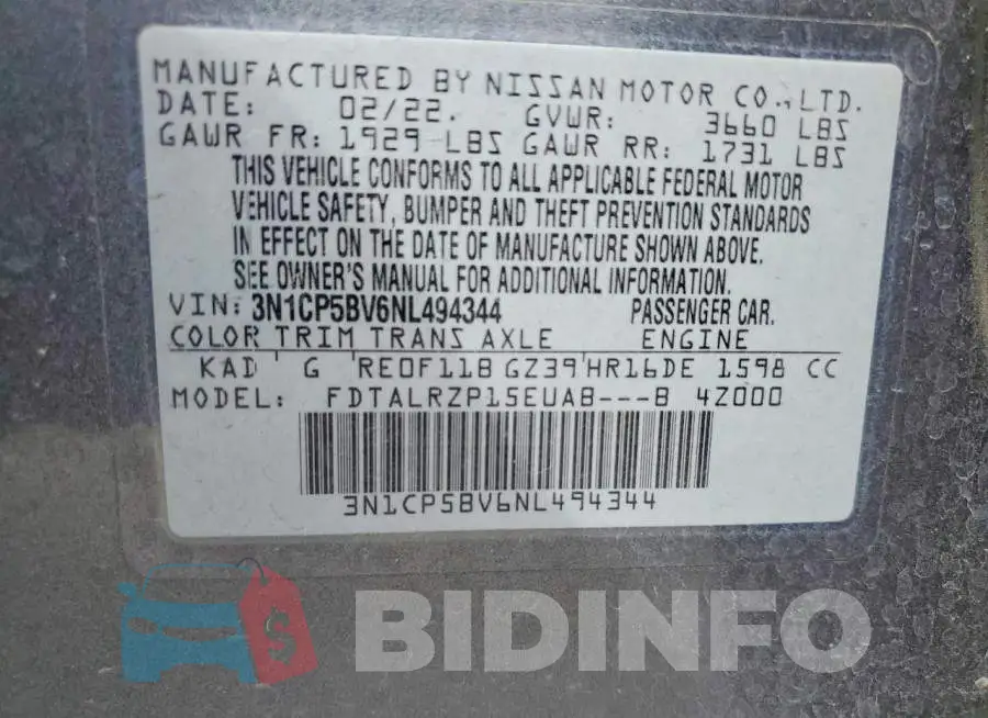 3N1CP5BV6NL494344 Photo# 14