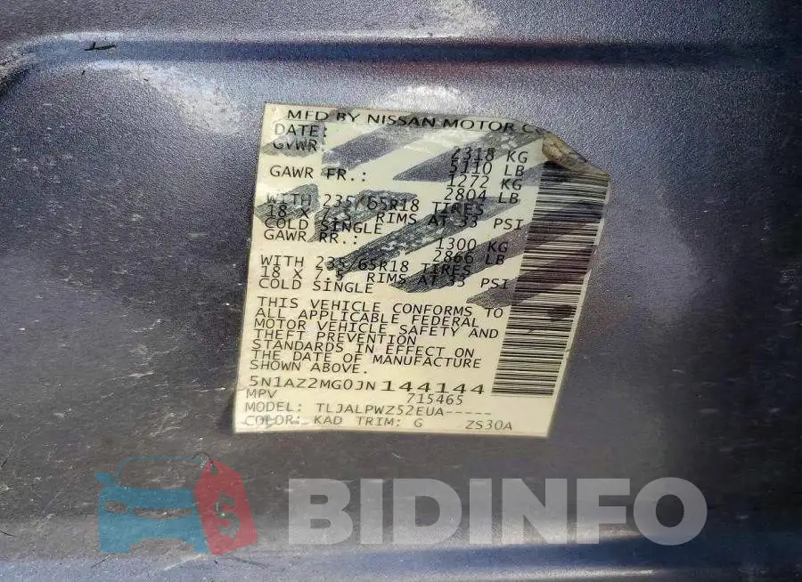 5N1AZ2MG0JN144144 Photo# 14