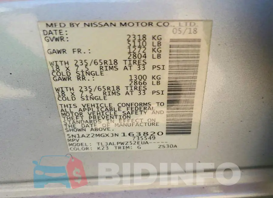 5N1AZ2MGXJN163820 Photo# 12