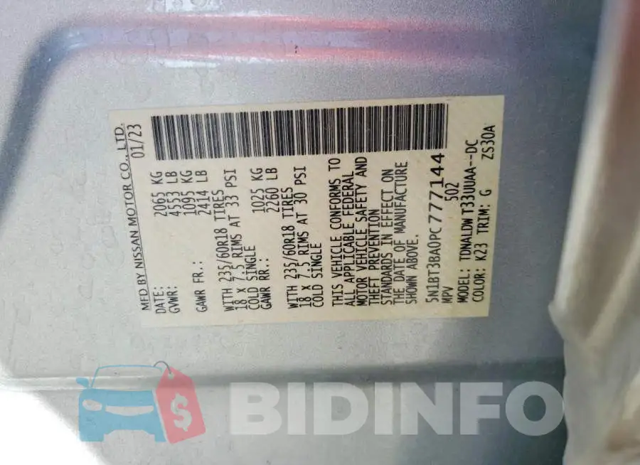 5N1BT3BA0PC777144 Photo# 13