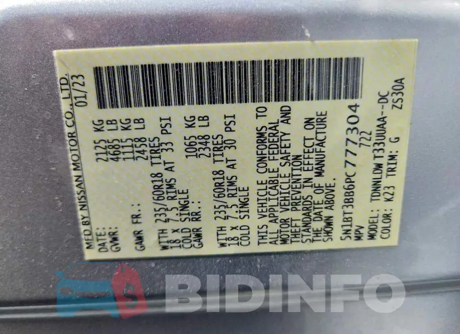 5N1BT3BB6PC777304 Photo# 14