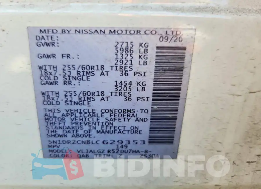 5N1DR2CN8LC629353 Photo# 13