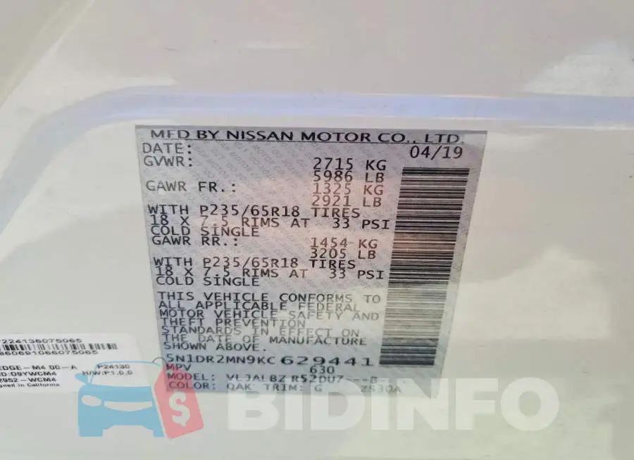 5N1DR2MN9KC629441 Photo# 14