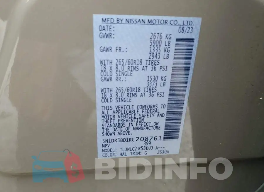 5N1DR3BD1RC208761 Photo# 13