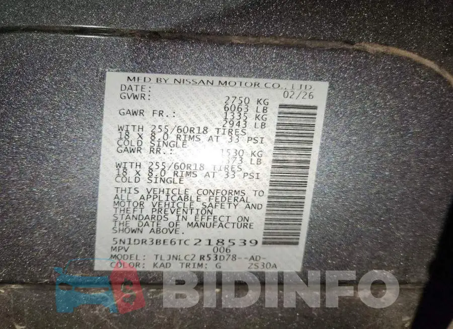 5N1DR3BE6TC218539 Photo# 13