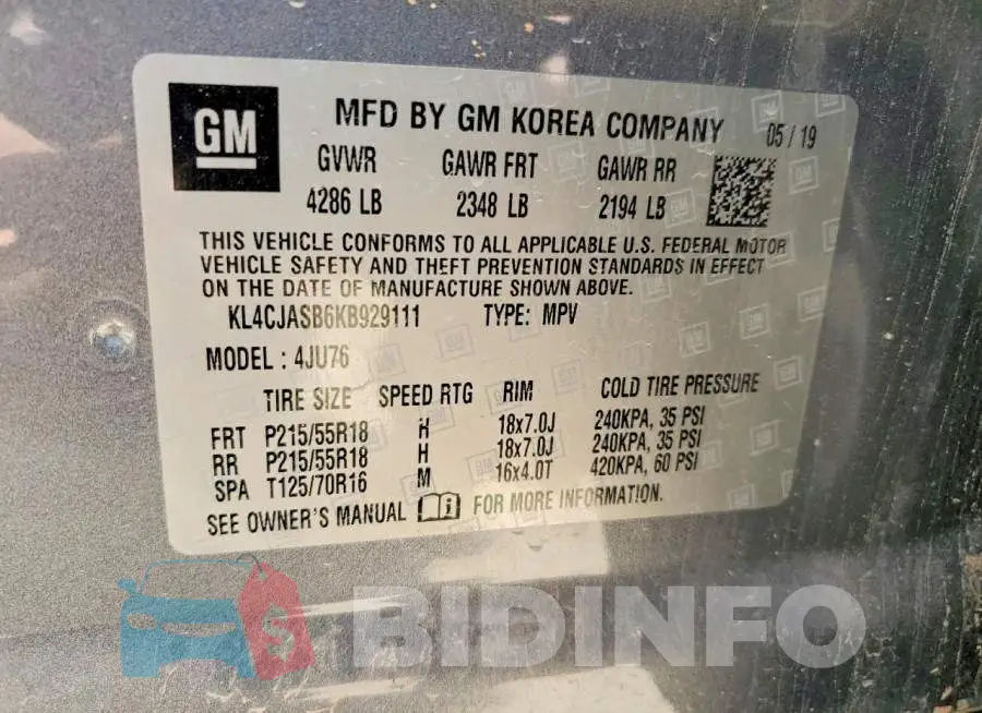 KL4CJASB6KB929111 Photo# 13