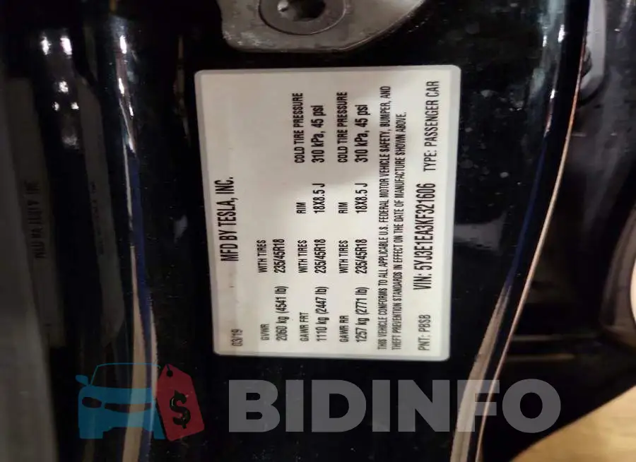 5YJ3E1EA3KF321606 Photo# 12