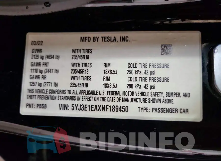 5YJ3E1EAXNF189450 Photo# 12