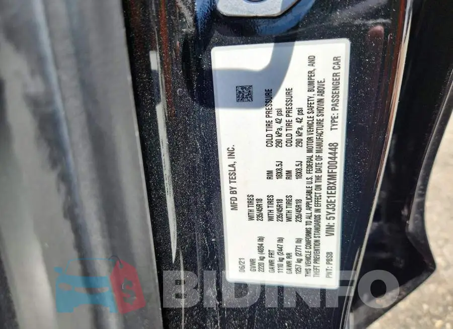 5YJ3E1EBXMF004448 Photo# 12