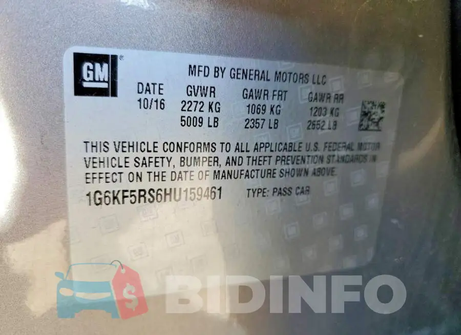 1G6KF5RS6HU159461 Photo# 13