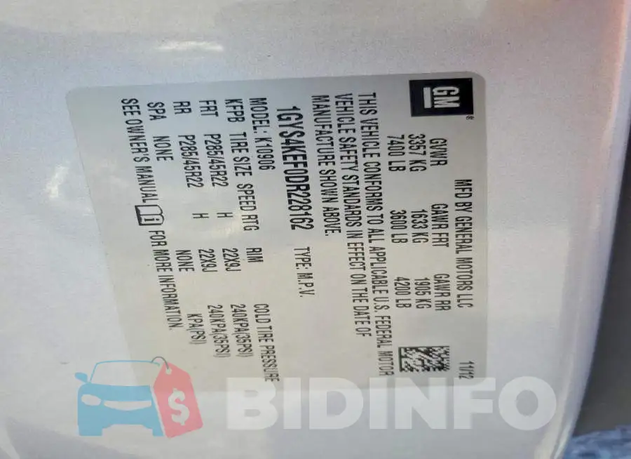 1GYS4KEF0DR228162 Photo# 13