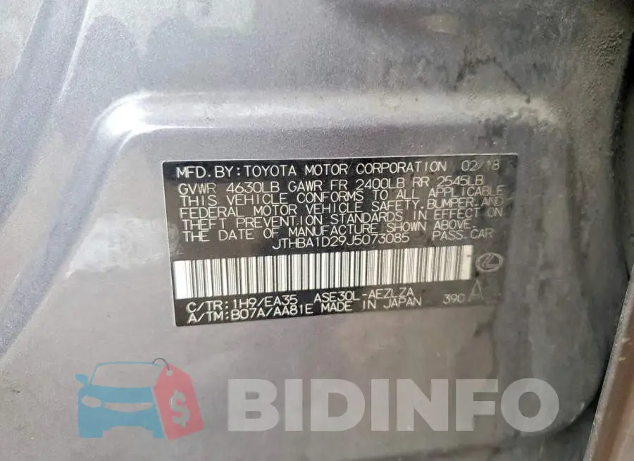 JTHBA1D29J5073085 Photo# 12