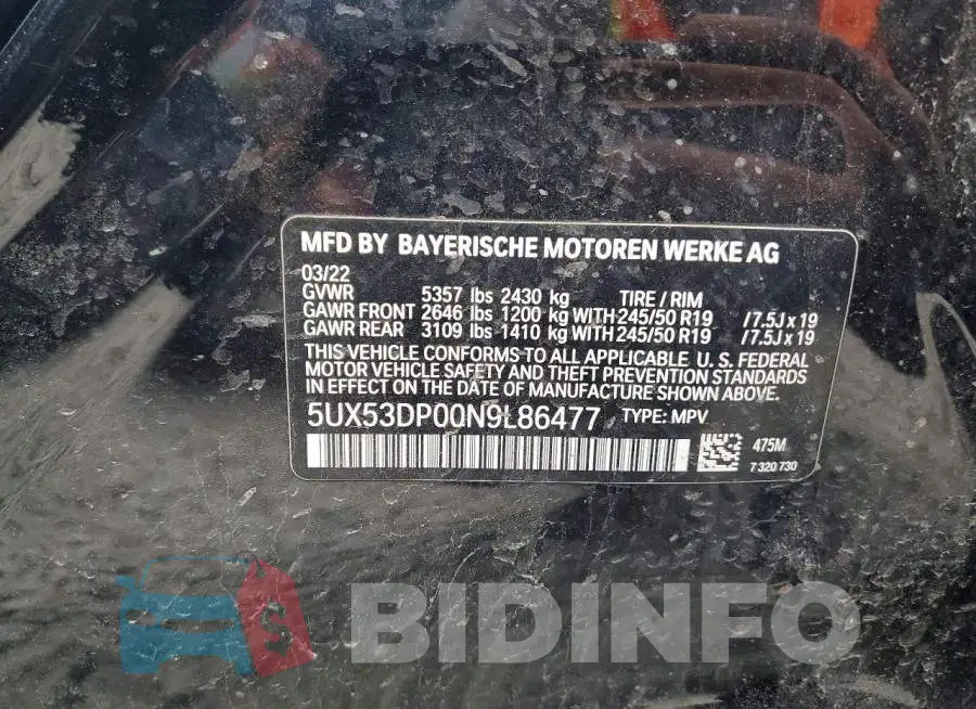 5UX53DP00N9L86477 Photo# 13