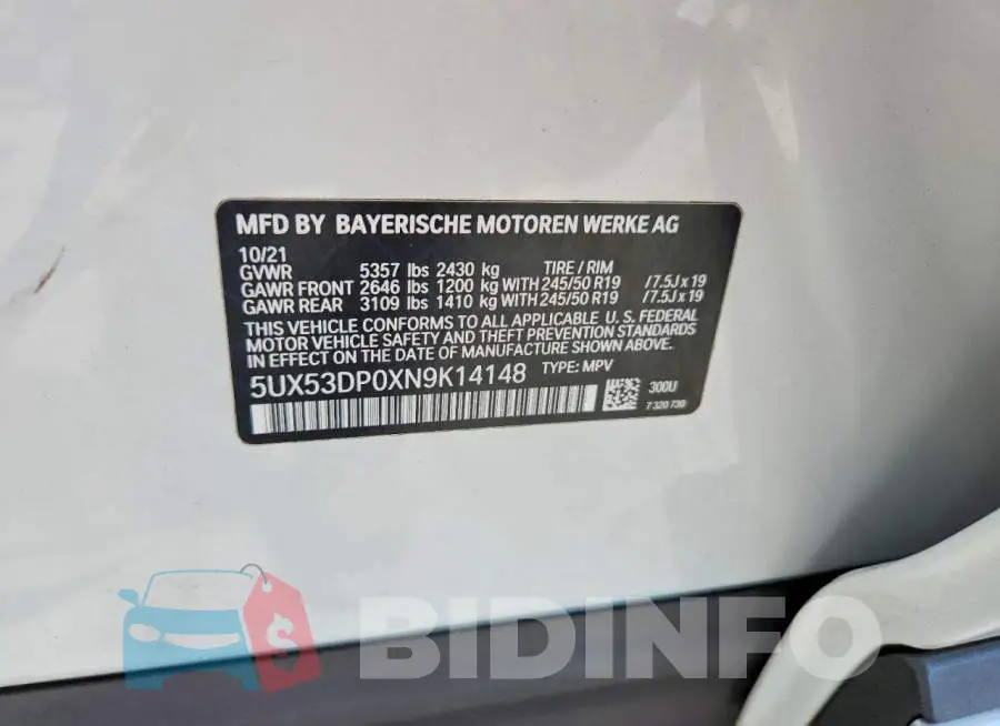 5UX53DP0XN9K14148 Photo# 14
