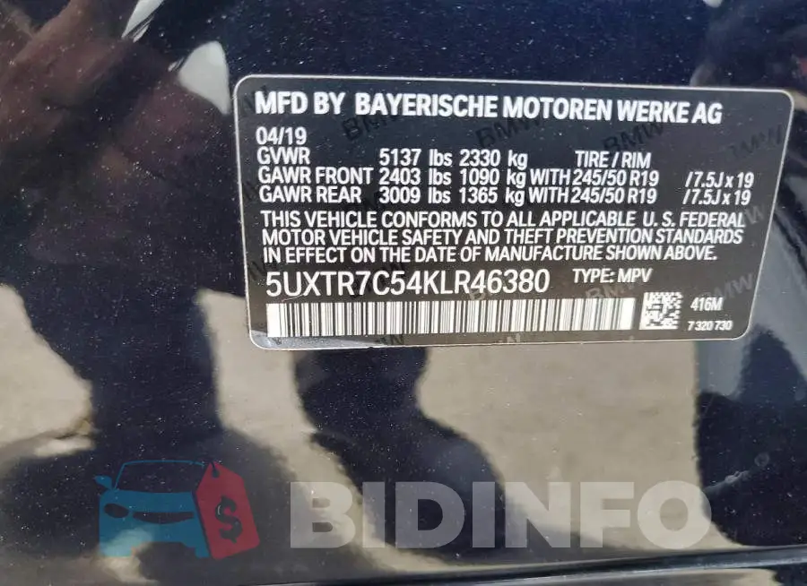5UXTR7C54KLR46380 Photo# 13