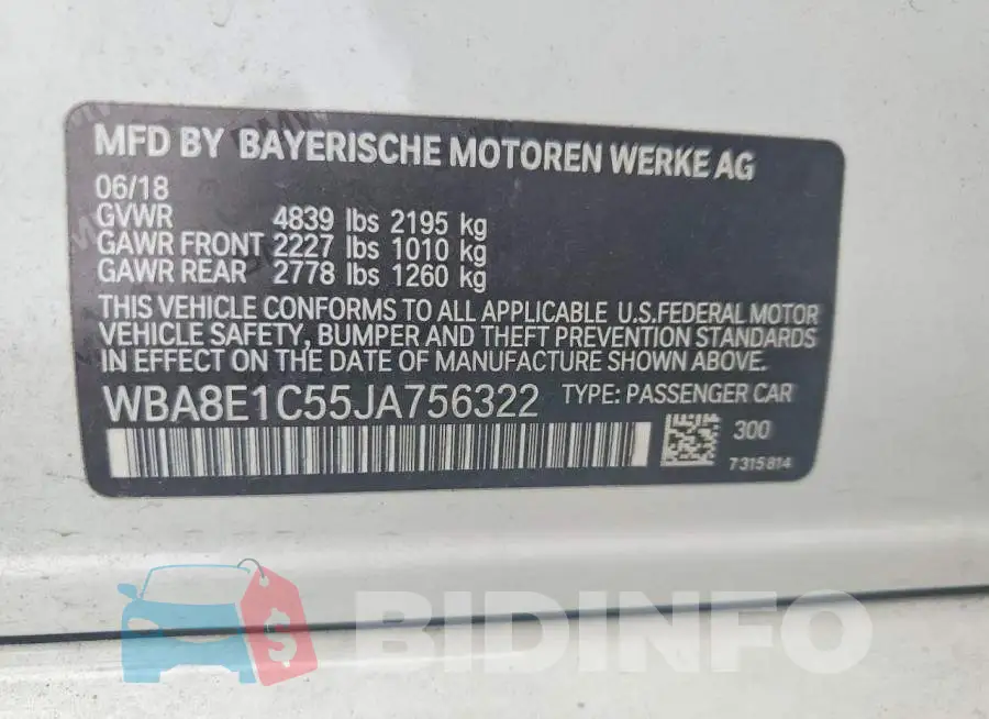 WBA8E1C55JA756322 Photo# 12