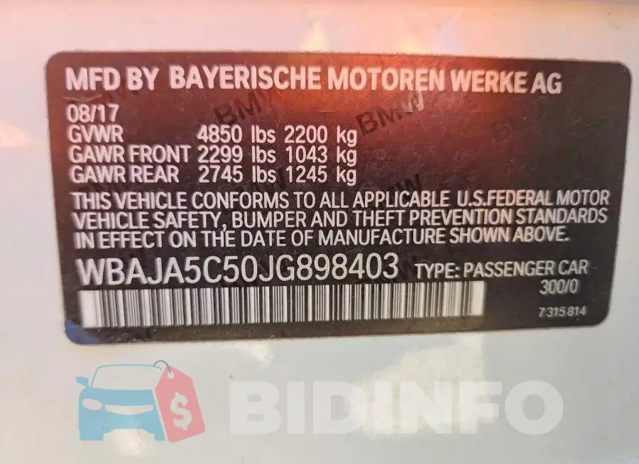 WBAJA5C50JG898403 Photo# 12
