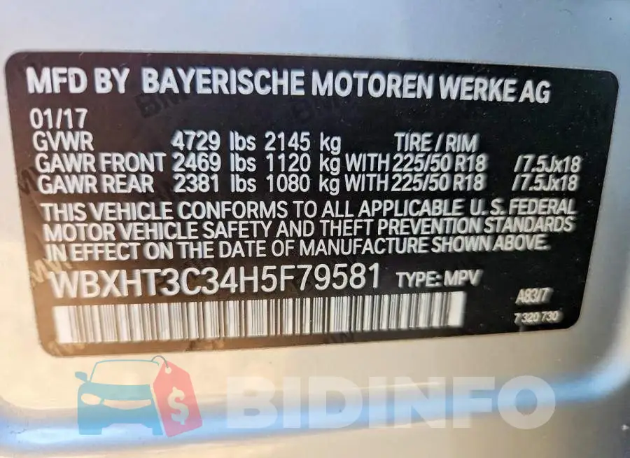 WBXHT3C34H5F79581 Photo# 13