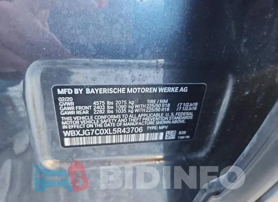 WBXJG7C0XL5R43706 Photo# 14