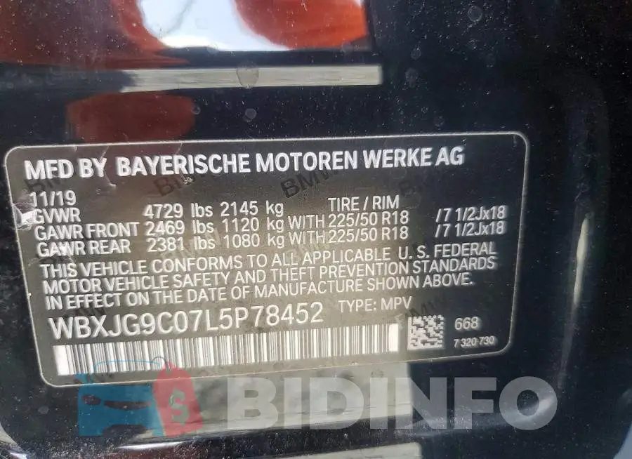 WBXJG9C07L5P78452 Photo# 13