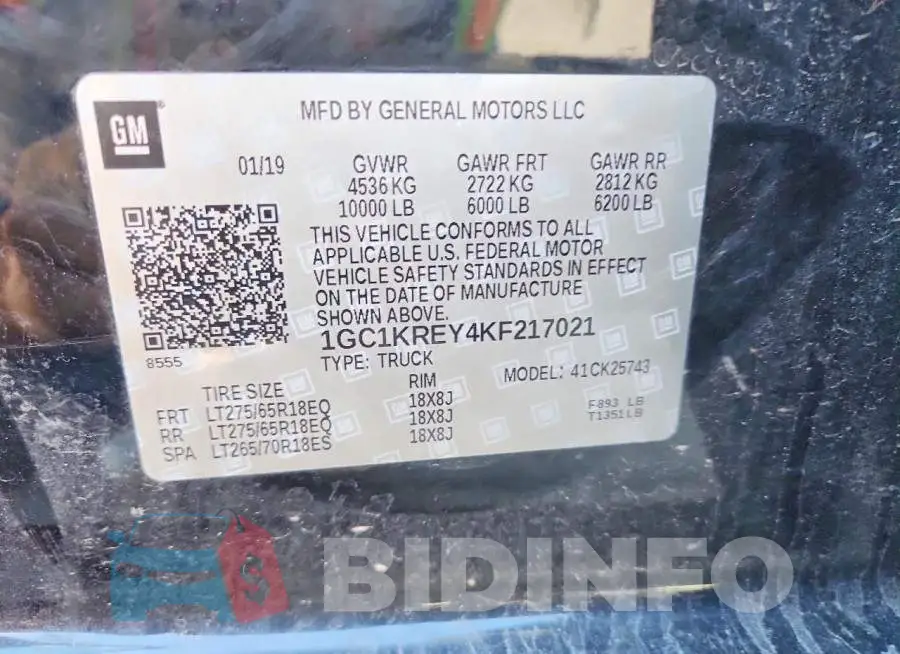 1GC1KREY4KF217021 Photo# 12