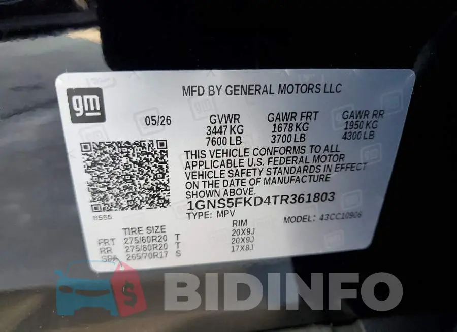 1GNS5FKD4TR361803 Photo# 13