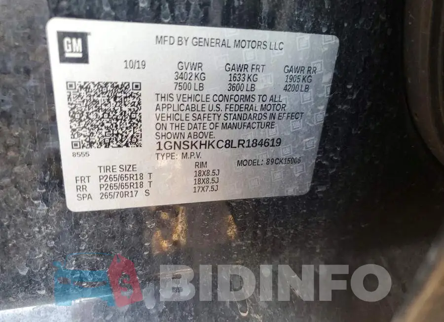 1GNSKHKC8LR184619 Photo# 13