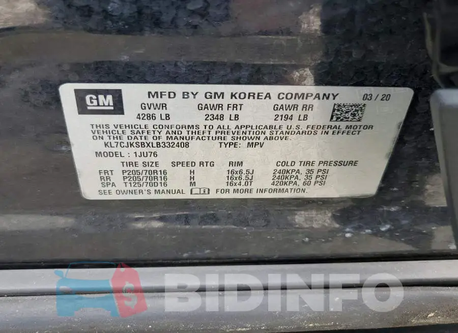 KL7CJKSBXLB332408 Photo# 14