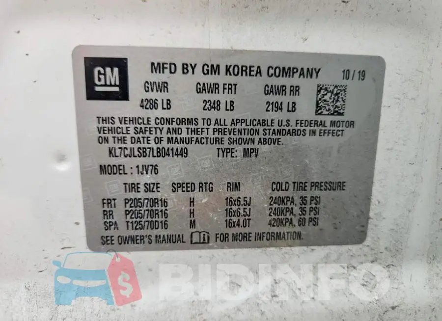 KL7CJLSB7LB041449 Photo# 13
