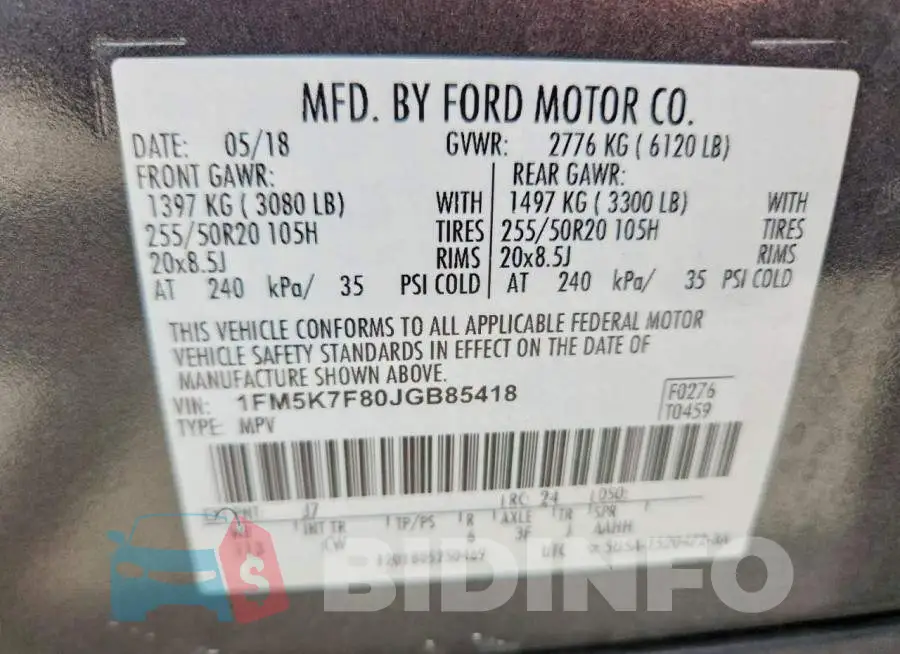 1FM5K7F80JGB85418 Photo# 14