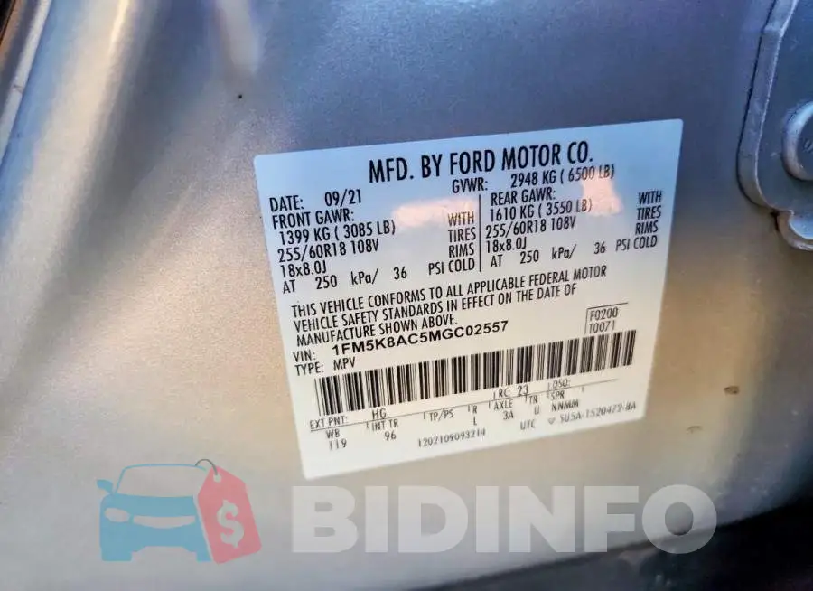 1FM5K8AC5MGC02557 Photo# 13