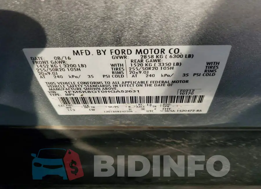 1FM5K8GT0HGA52631 Photo# 13