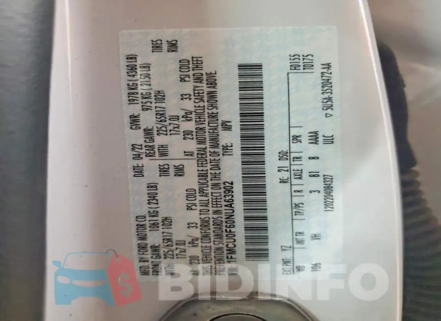 1FMCU0F60NUA63902 Photo# 13